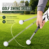 Golf training aid with text on improving golf swing skills on a golf course background